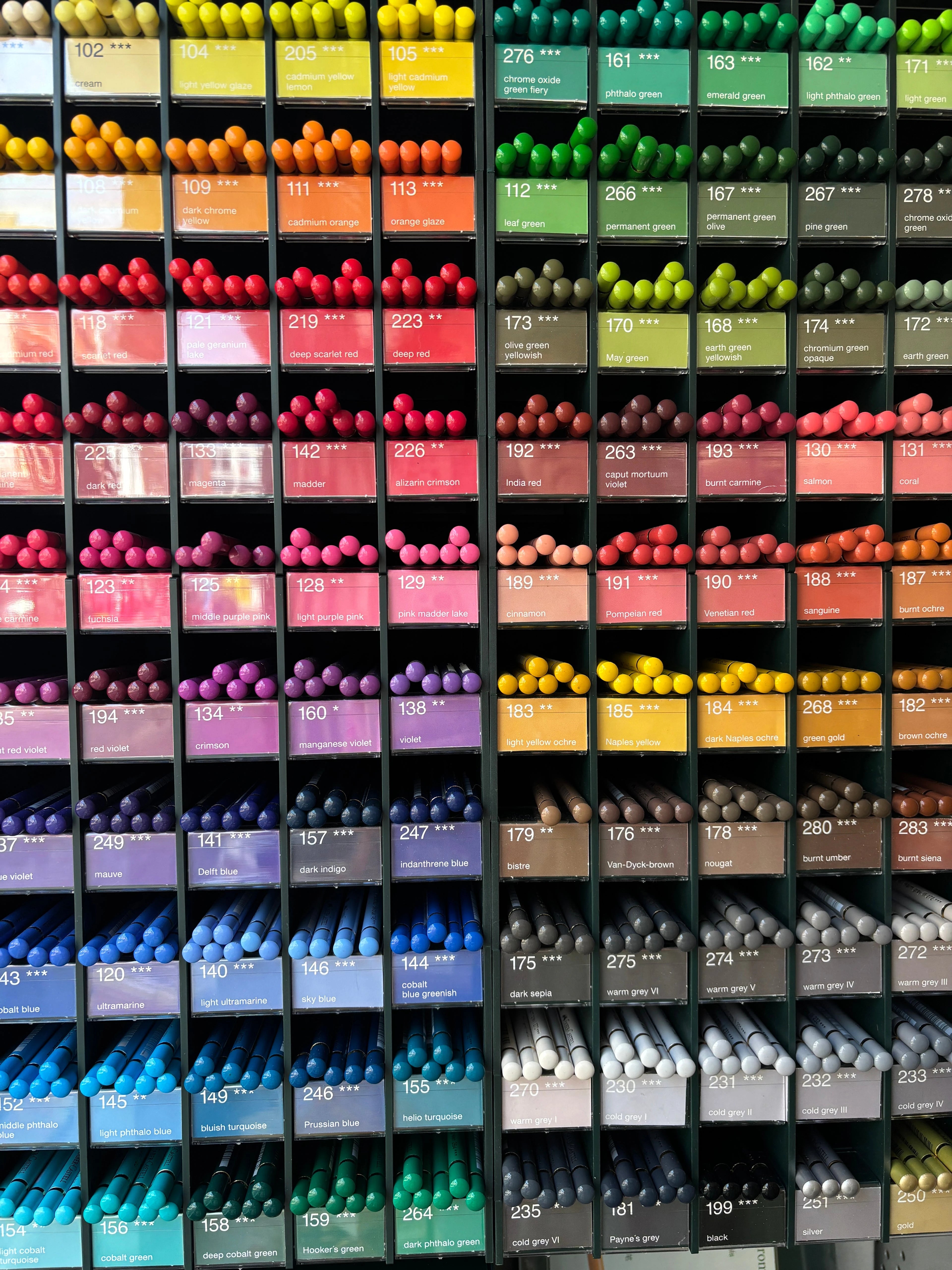 Full range of Faber-Castelll Polychromos pencil crayons in colour order.